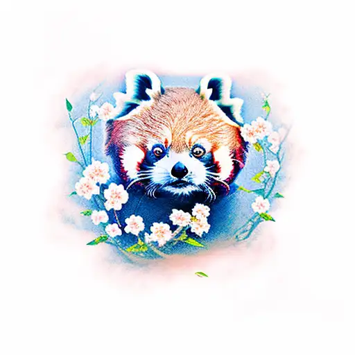 Red Panda With Cherry Blossoms