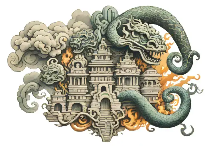 Mayan Architecture Serpent Smoke Billowing