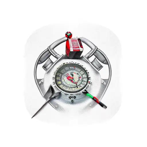 Trash Polka Style Shoulder Tattoo Where Is Antique Weighting Scale And Right Angel Ruler Tool