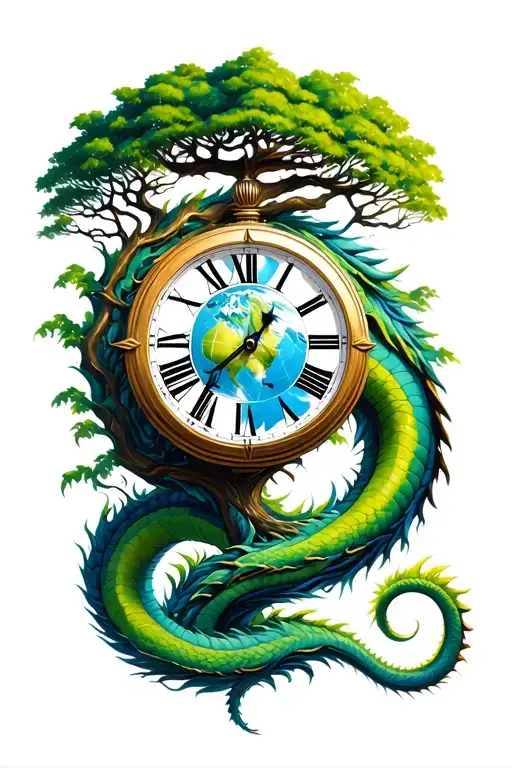 Clock With The World Tree And Ouroboros Dragon Coiling