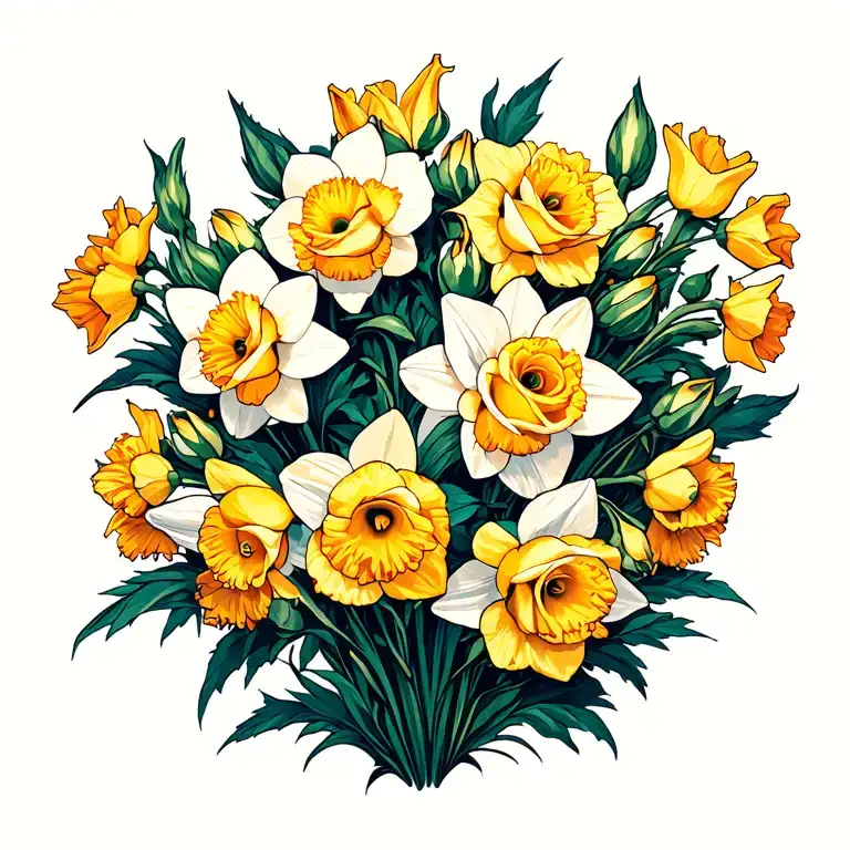 Daffodil And Rose Bouquet