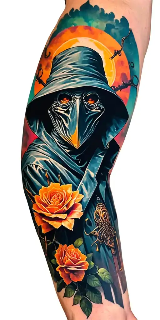 A Plague Doctor Themed Sleeve That Uses Bright Colors