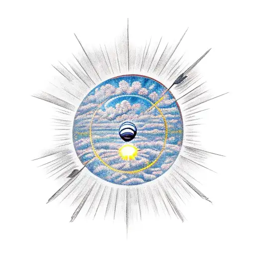 Icarus Falling Out Of Sky With A Sun Above Him