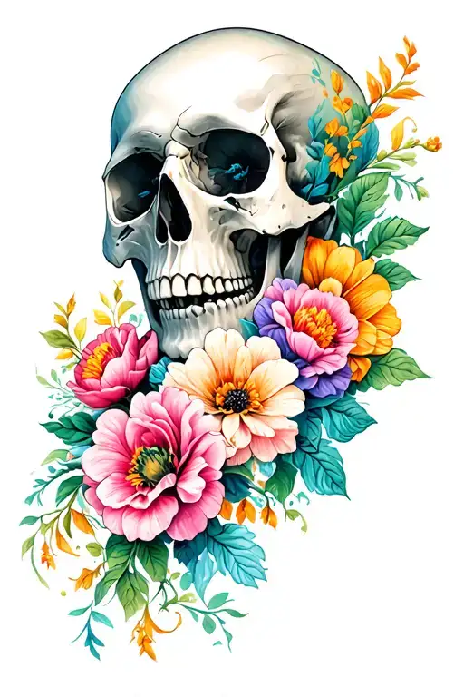 Skull And Flowers Intertwined