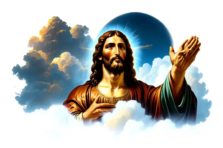 Jesus Praying With Clouds Surrounding