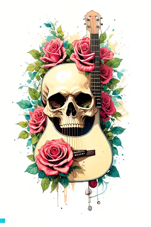 Skull Roses And Guitar Surrounded