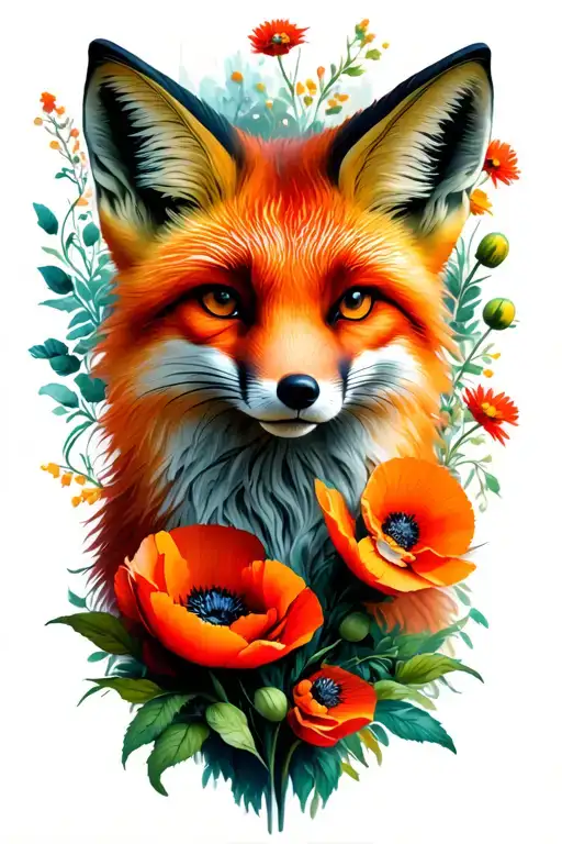 Fox And Poppy Flowers