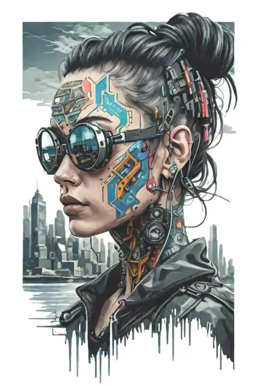 Cyberpunk Woman With City In Background