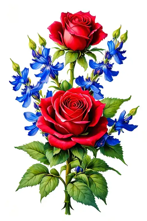 Bluebonnet And Red Rose Intertwined