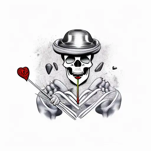 Skull Eating Heart With Chopsticks