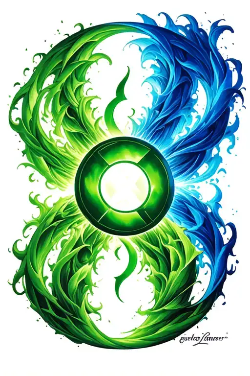 Green Lantern Symbol And Blue Lantern Symbol As A Semi Colon