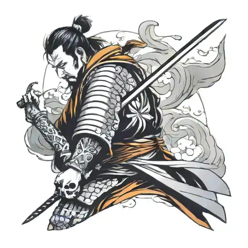 Lonely Samurai Looking At His Katana