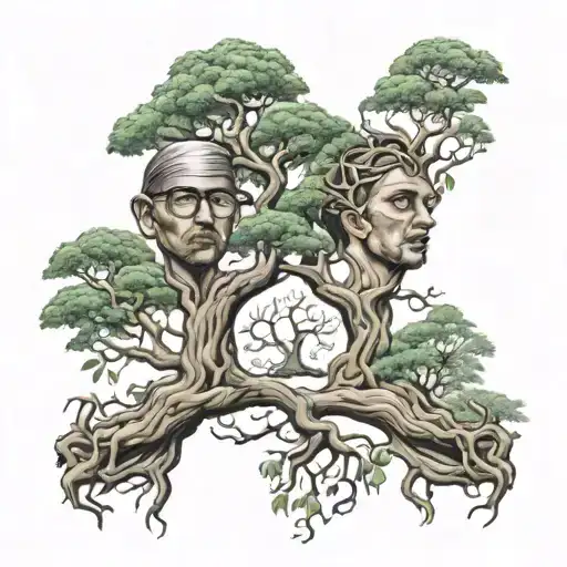 Fraternal Twins Brothers With Tree Of Knowledge