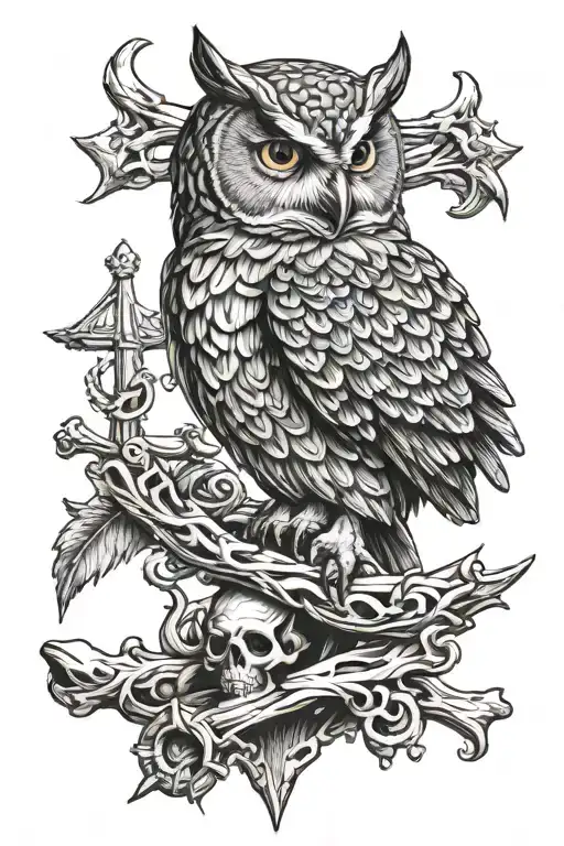 Owl Perched On Skull And Crossbones