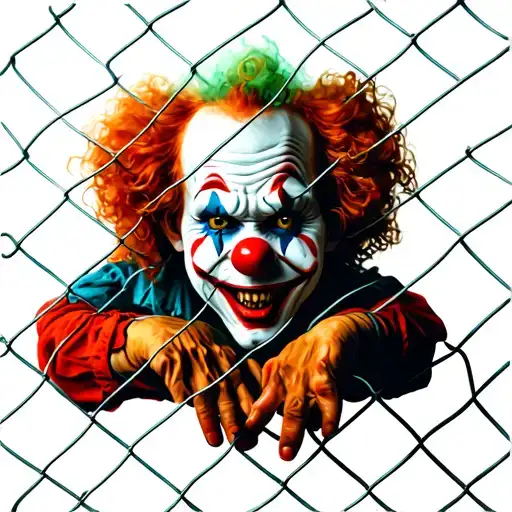 A Scary Clown Behind A Chain Link Fence