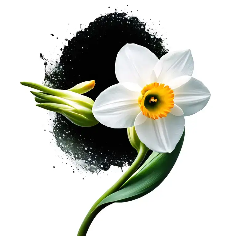 White Daffodil Bud Bursting Through Vibrant