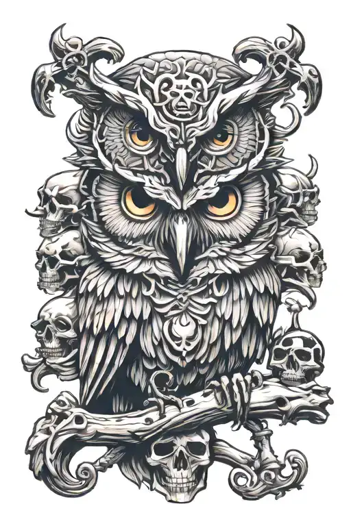 Owl Perched On Skull And Crossbones