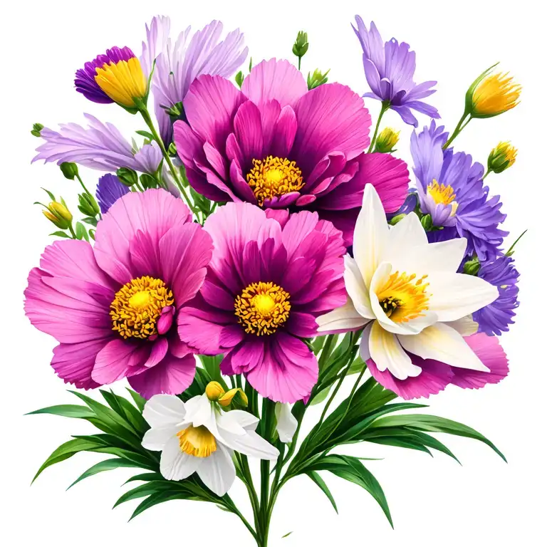 Purple Carnation Pink Cosmos White Daffodil Flowers
