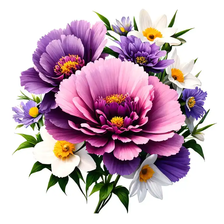 Purple Carnation Pink Cosmos White Daffodil Flowers