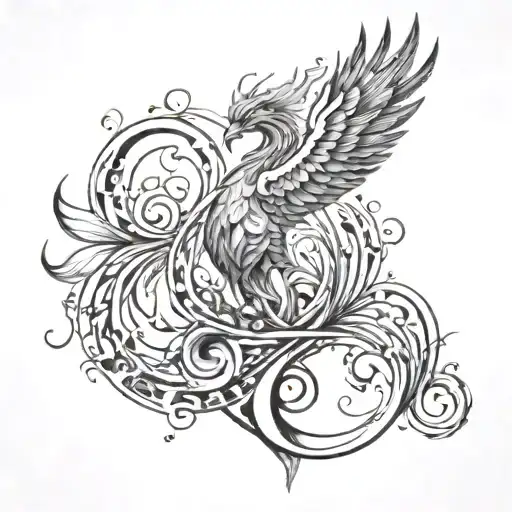 Phoenix With A Treble Clef Intertwined