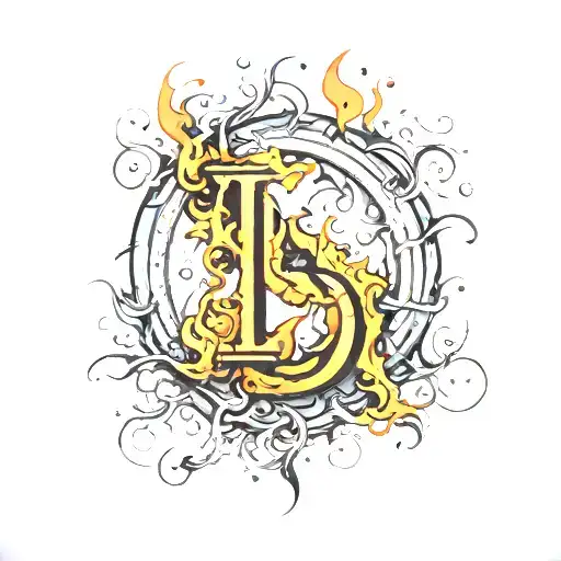 I Want A Circle With The Letters L And P Fused Together In Fire Color Inside