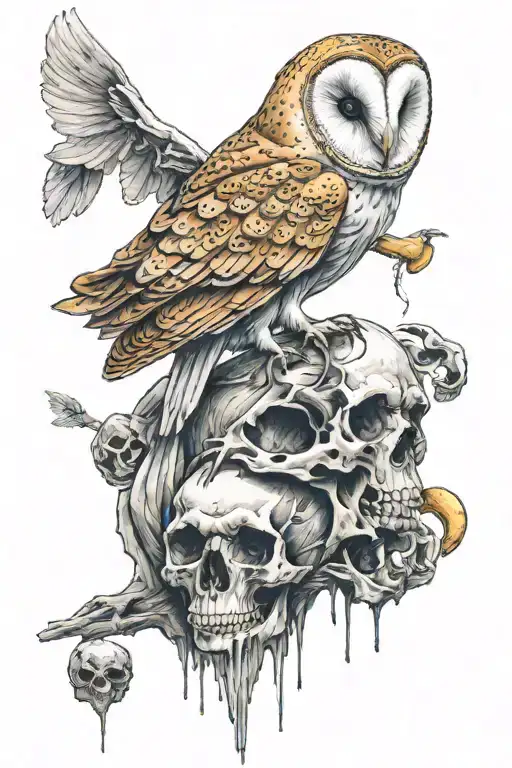 Barn Owl Perched On Skull With Hidden Corndog