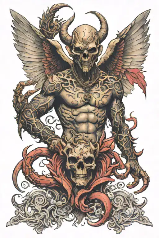 Full Back Tatto Half Angel Half Devil In The Middle Between The Sholders A Scorpion