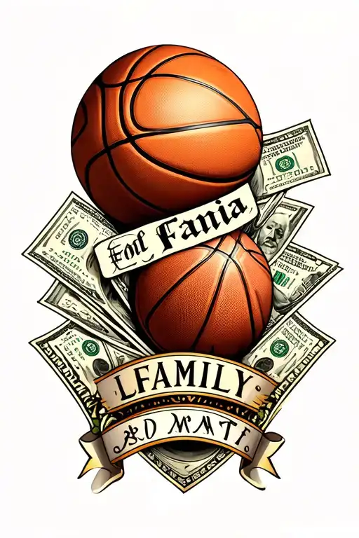 Fore Arm Sleeve With Basketball And Money And The Words Family And Loyalty