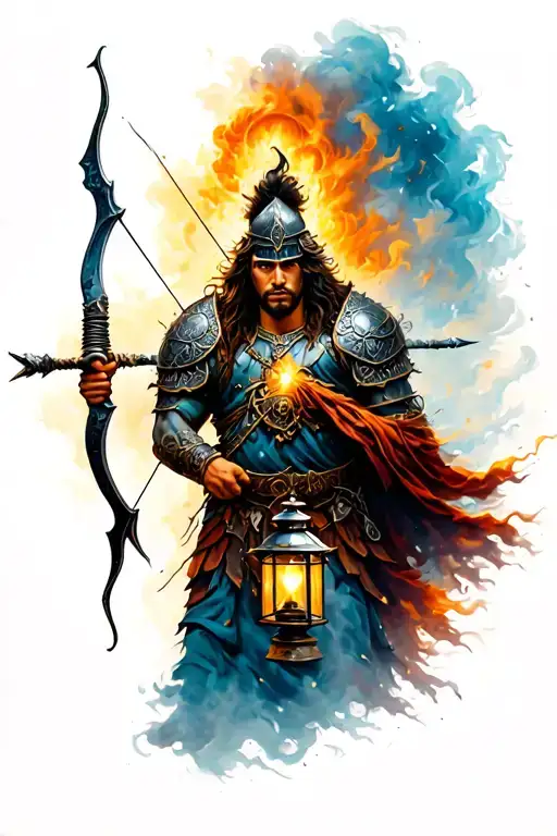 Warrior With Bow And Arrow And A Lantern