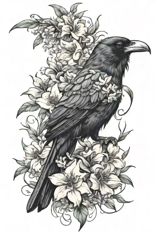 Azaleas And A Raven