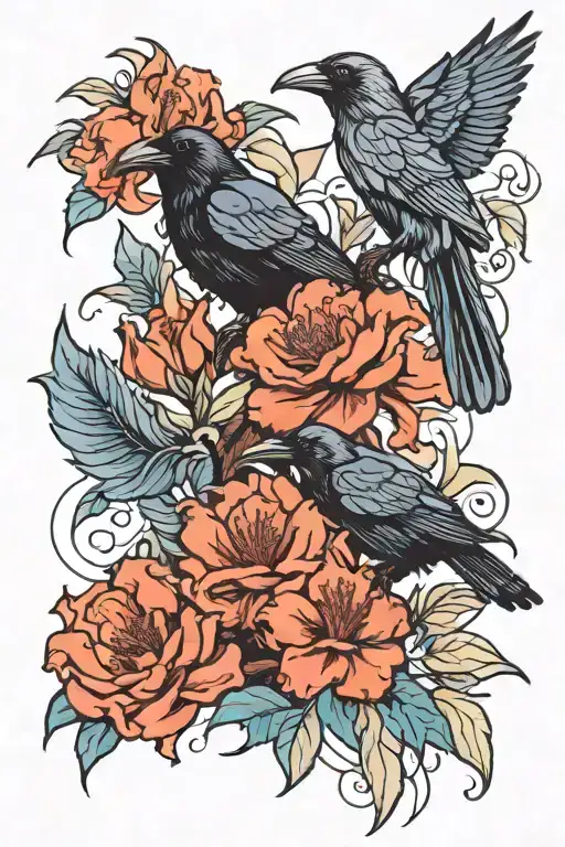 Azaleas And A Raven Bold Colors And Lines