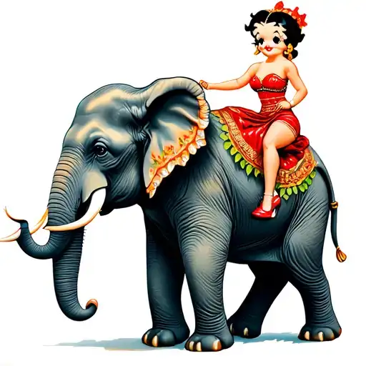 Betty Boop Riding A Elephant Walking