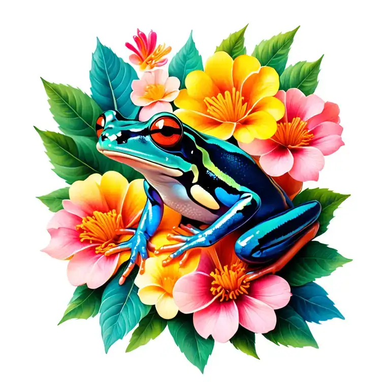 Dart Frog On Leaves And Flowers