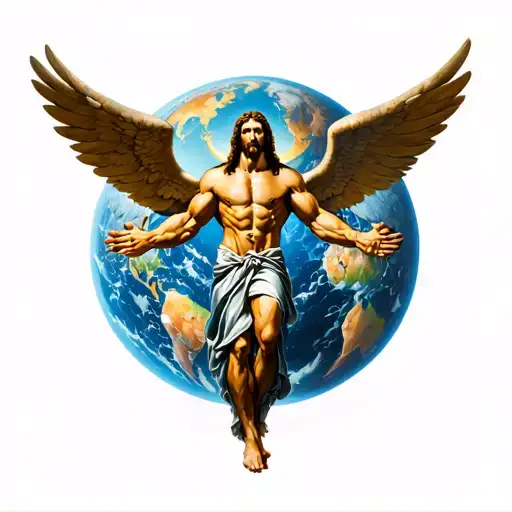 Muscular Jesus With Wings Destroying The World