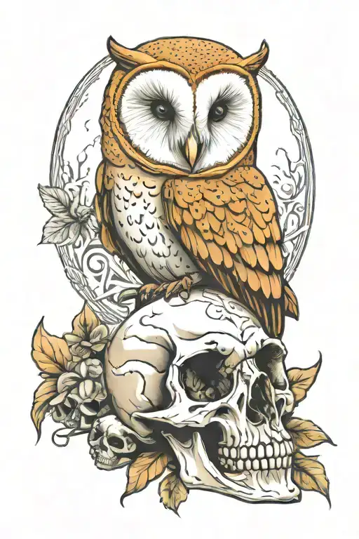 Barn Owl Perched On Skull