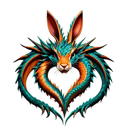 Wood Dragon And Wood Rabbit Intertwine Forming A Heart