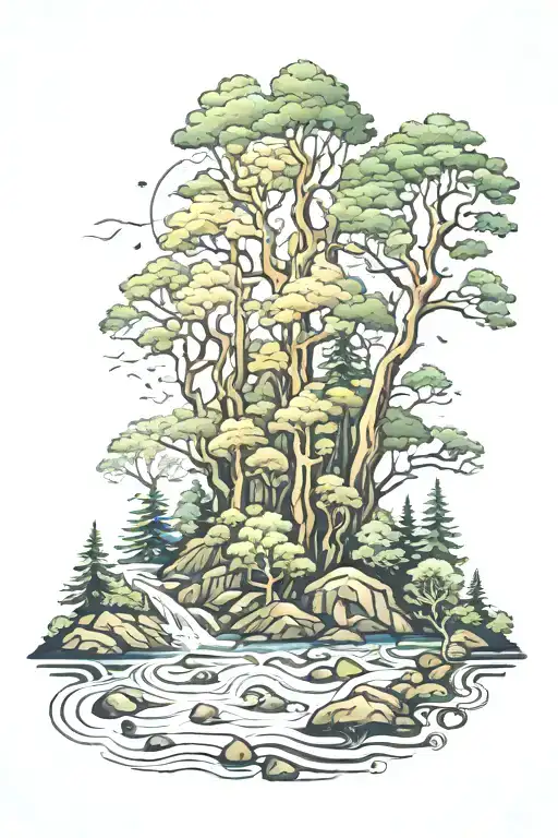 Forest Scene With Water Flowing