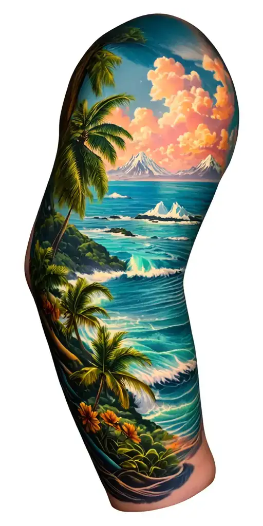 Full Arm Sleeve Based On My Vacations To Hawaii And Alaska With My Two Daughters
