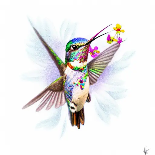 Coulorful Hummingbird With Flowers