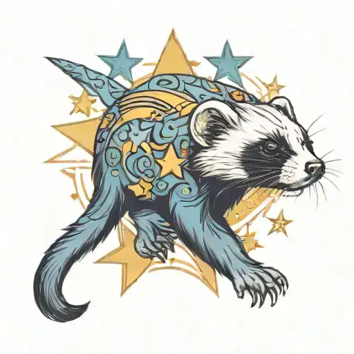 A Long Ferret Is Playing With A Star