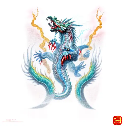 A Chinese Thunder Dragon With Lightning Wrapped Around It's Body