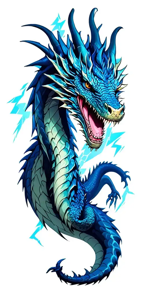 Full Body Dragon With Lightning In The Background