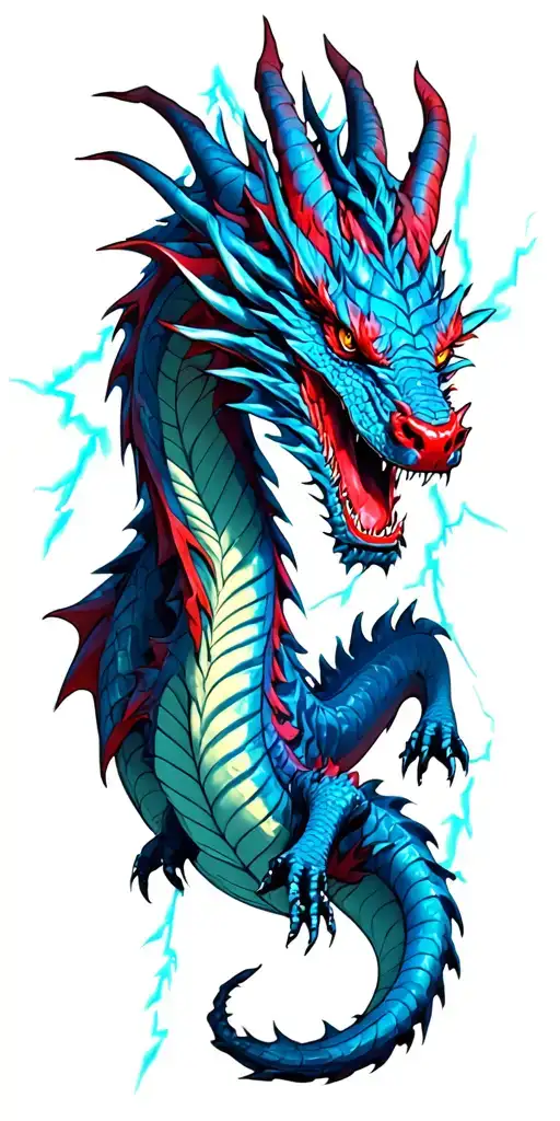 Full Body Red Dragon With Lightning In The Background