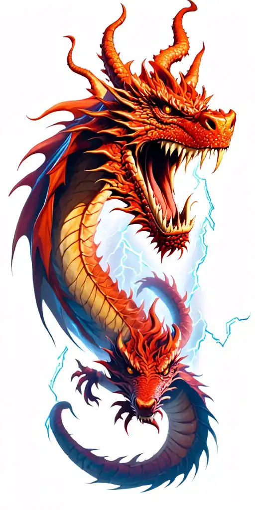 Full Body Red Dragon With Lightning In The Background