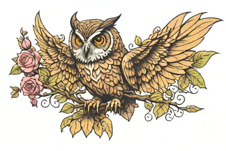 Owl With Wings Becoming Rose Vines