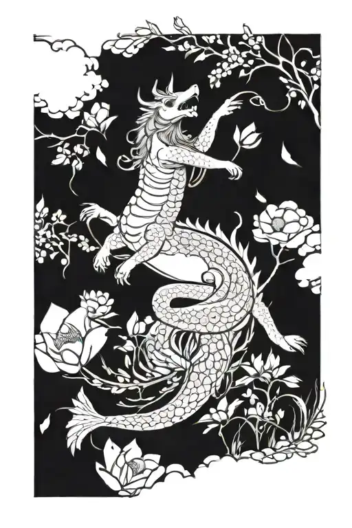 A Selkie Transforming Into A Dragon Amidst A Field Of Blooming Flowers