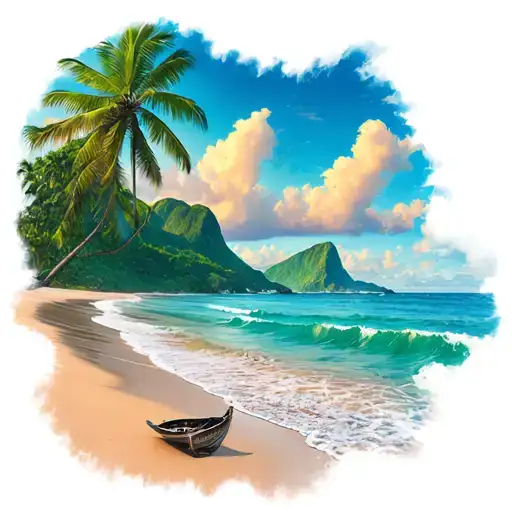 Hawaii Beach Scnene Into Extended View Of Oahu