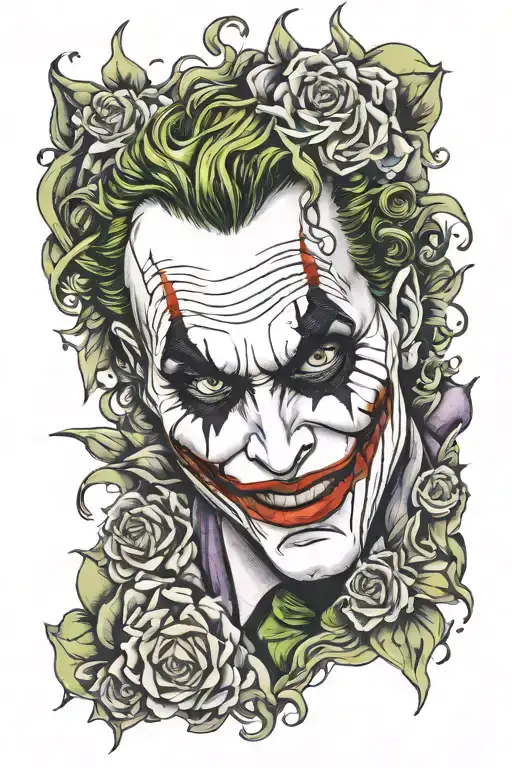 Leg Sleeve Tattoo Featuring The Different Version Of The Joker