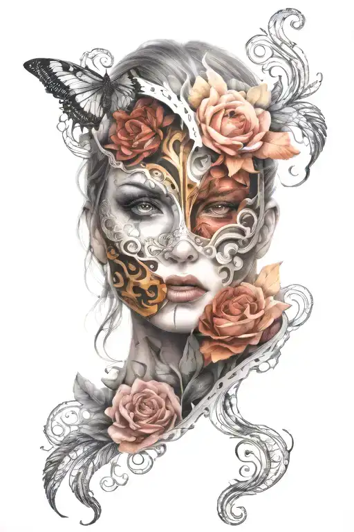 Beautiful Women Hiding Behind Evil Mask