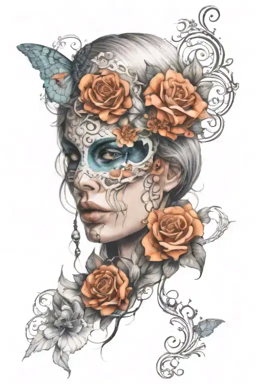 Beautiful Women Taking Mask Off Revealing Skull